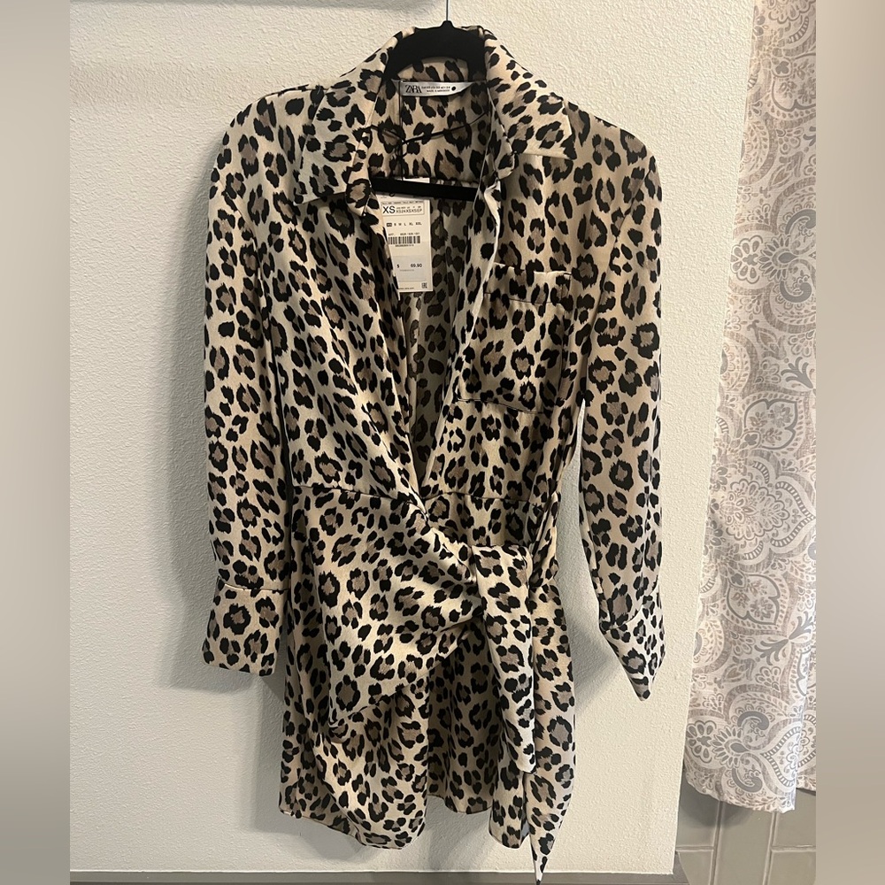 Zara Leopard Print Wrap Dress XS